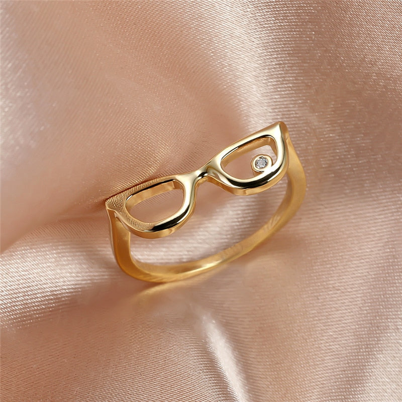 Cute Glasses Open Ring Adjustable Finger Ring Mini Glasses For Boy Girl
